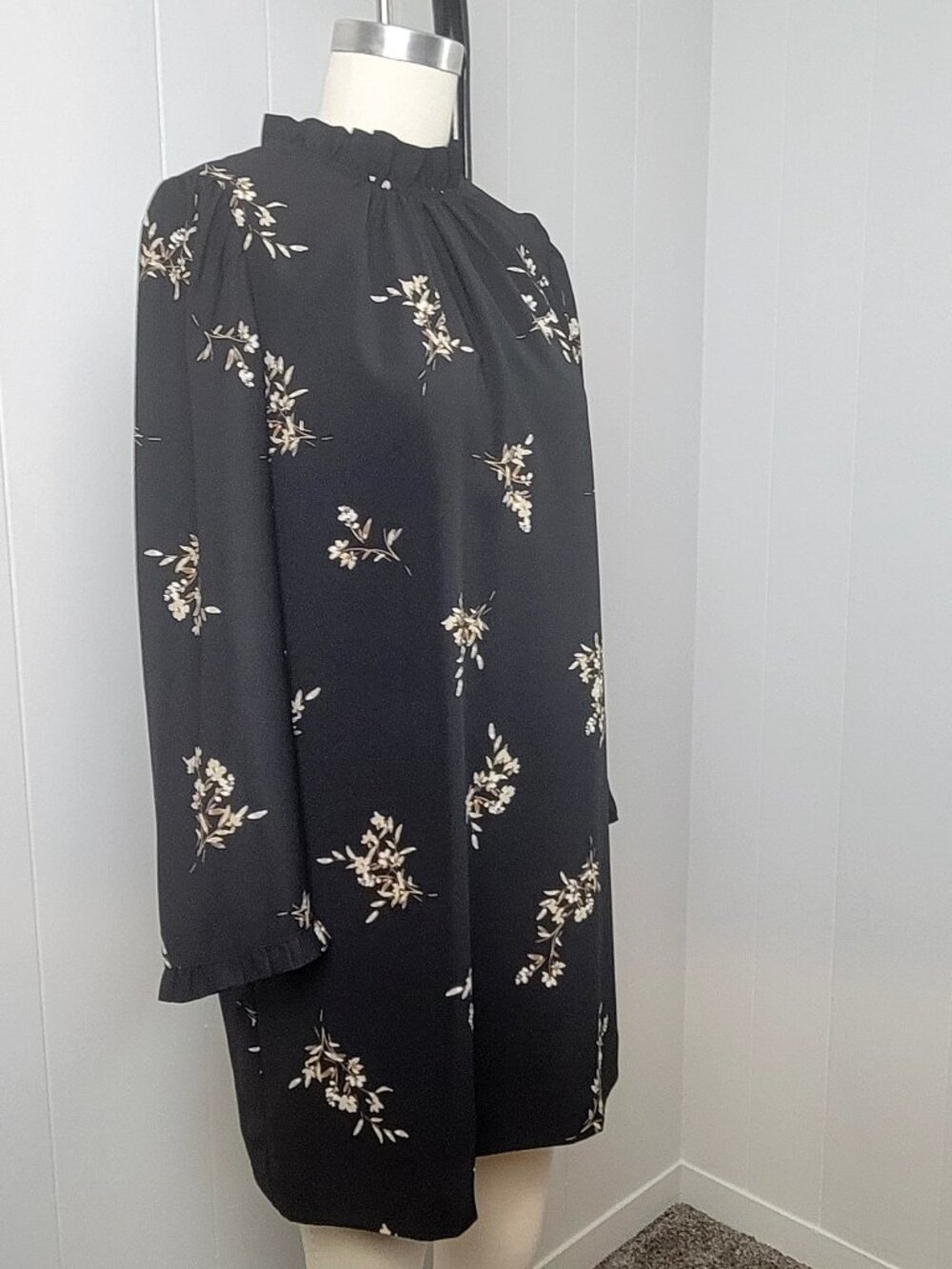 J.Crew Factory Black Floral High Neck Ruffle Shift Dress - Picture 4 of 9